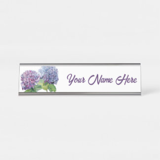 Blauwe Hortensia Gepersonaliseerde Naambord Bureau Naambordje
