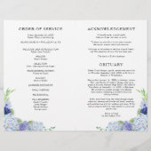 Blauwe Hortensia Gevouwen Uitvaartprogramma Sjablo Flyer (Achterkant)