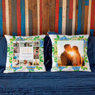 Blauwe Hortensia Goud 5e Jubileum Fotocollage Kussen