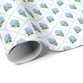Blauwe hortensia grandmillennial cadeaupapier