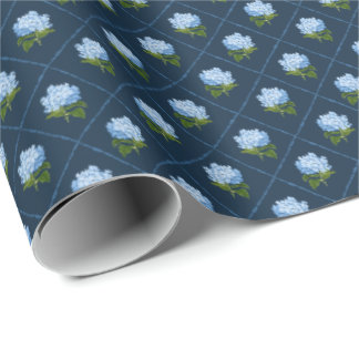 Blauwe hortensia grandmillennial cadeaupapier