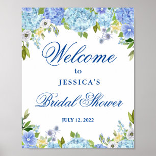 Blauwe Hortensia Groene Bruiloft Welkom Poster