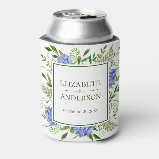 Blauwe Hortensia Huwelijk Blikjeskoeler (Blikje Achterkant)
