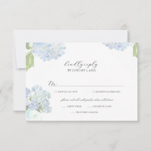 Blauwe Hortensia Huwelijksreactiekaart RSVP Kaartje