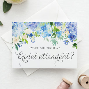 Blauwe hortensia, jij bent mijn bruidsbegeleider uitnodiging briefkaart