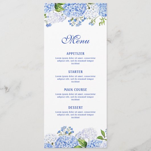 Blauwe Hortensia Klassiek Menu (Voorkant)