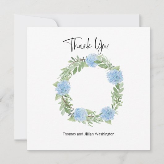 Blauwe Hortensia Krans Bedankkaart (Voorkant)