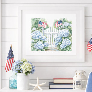 Blauwe Hortensia Kust-Amerikaanse Tuin Poster