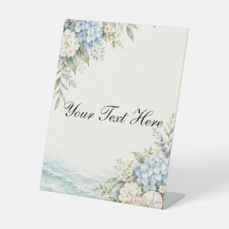 Blauwe Hortensia Kust Bloem Feeestbord Reclamebord Met Voetstuk