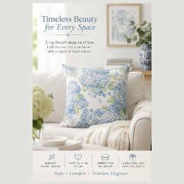 Blauwe Hortensia Kust Worp Kussen | Elegantie