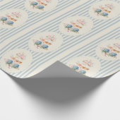 Blauwe Hortensia Kustgestreepte Bruiloftsdouche Cadeaupapier (Hoek)