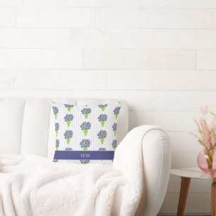 Blauwe Hortensia Kustgroene Vaas Streep Monogram Kussen