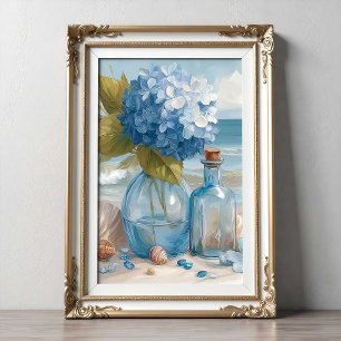 Blauwe Hortensia Kuststrand Strandposter Poster