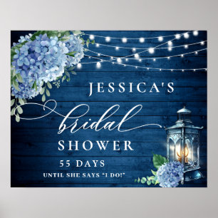 Blauwe Hortensia Lantaarn Hout Boho Bruidsdouche Poster