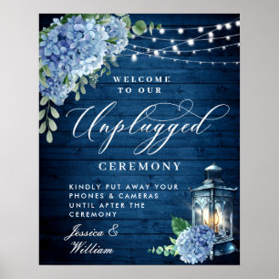 Blauwe Hortensia Lantaarn Niet Aangesloten Trouwce Poster