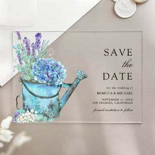 Blauwe Hortensia Lavendel Trouw Save the Date Acryl Uitnodigingen