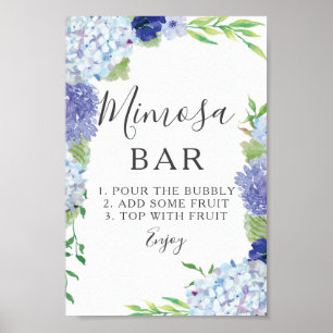 Blauwe Hortensia Mimosa Bar Bord Poster