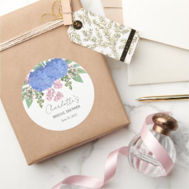 Blauwe Hortensia Moderne Bloemrijke Bruidsdouche Ronde Sticker