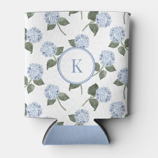 Blauwe hortensia monogram blikjeskoeler (Voorkant)