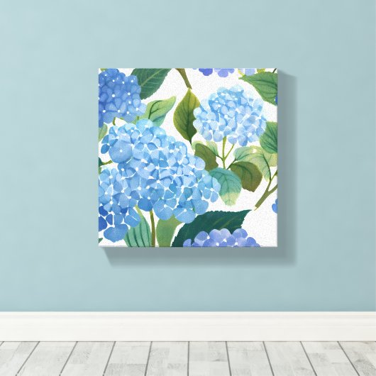 Blauwe hortensia | Mooie bloemen Struik Canvas Afdruk (Insitu (Houten vloer))