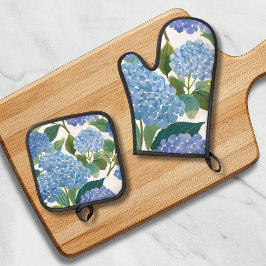 Blauwe hortensia | Mooie bloemen Struik Ovenwant & Pannenlap Set