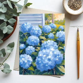 Blauwe Hortensia New England Kust Waterverf Briefkaart
