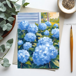 Blauwe Hortensia New England Kust Waterverf Briefkaart