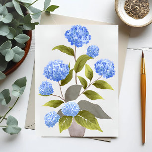 Blauwe Hortensia Plant Mooie Bloemige Aquarel Briefkaart