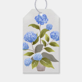 Blauwe Hortensia Plant Mooie Bloemige Aquarel Cadeaulabel