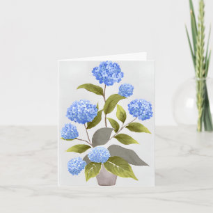 Blauwe Hortensia Plant   Mooie Bloemige Aquarel Kaart