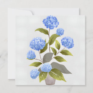 Blauwe Hortensia Plant Mooie Bloemige Aquarel Kaart