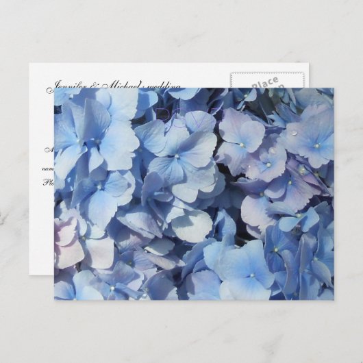 Blauwe hortensia RSVP bruiloft Uitnodiging Briefkaart (Voorkant / Achterkant)