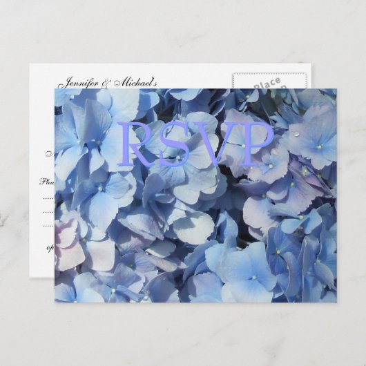 Blauwe hortensia RSVP-respons Uitnodiging Briefkaart (Voorkant / Achterkant)