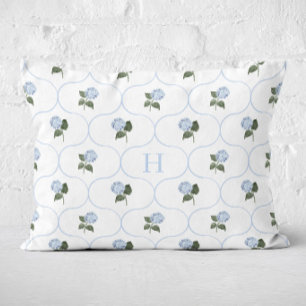 Blauwe Hortensia Traliewerk Monogram   Accent Kussen