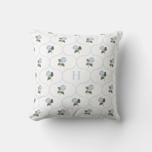 Blauwe Hortensia Traliewerk Monogram Kussen