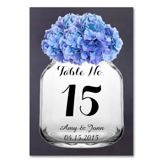 Blauwe hortensia trouwtafel nummers hortensia7 kaart (Voorkant)