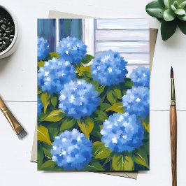 Blauwe Hortensia Tuin Bloem Botanische Waterverf Briefkaart