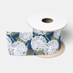 Blauwe Hortensia Tuin Bloemen op Marineblauw Lint