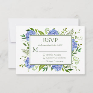 Blauwe Hortensia Verlovingsfeest RSVP Kaartje