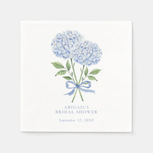 Blauwe Hortensia Waterverf Bloemen met Strik Servet