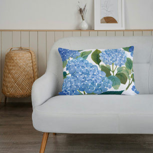 Blauwe Hortensia Waterverf Bloemenkoraal Accent Kussen