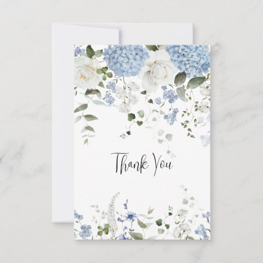 Blauwe Hortensia Witte Rozen Trouw Dankjewel Bedankkaart (Voorkant)