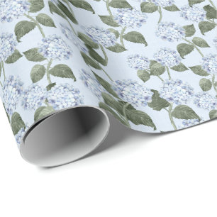 Blauwe Hortensia Zomer Tuin Linnen Textuur Cadeaupapier