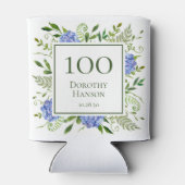Blauwe Hortensia's 100e Verjaardag Blikjeskoeler (Achterkant)