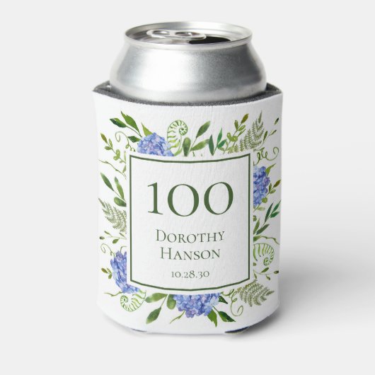 Blauwe Hortensia's 100e Verjaardag Blikjeskoeler (Blikje Achterkant)
