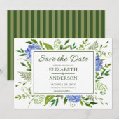 Blauwe Hortensia's Bloemenaquarel Save The Date (Voorkant / Achterkant)