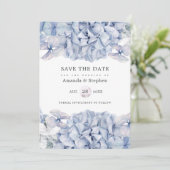 Blauwe Hortensia's Bruiloft Save The Date (Staand voorkant)