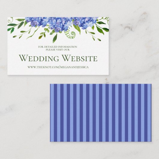 Blauwe hortensia's bruiloft website informatiekaartje (Voorkant / Achterkant)