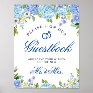 Blauwe Hortensia's Groene Teken Onze Gastenboek Po Poster