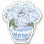 Blauwe hortensia's in Chinoiserie Pot Vinyl Sticke Sticker (Voorkant)